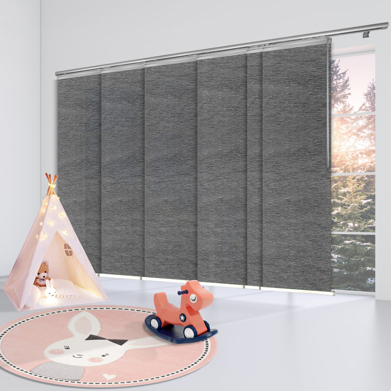 Semi-Sheer Charcoal Camo 6-Panel Single Rail Panel Track Extendable 98-130W x 94H, Panel width 23.5"