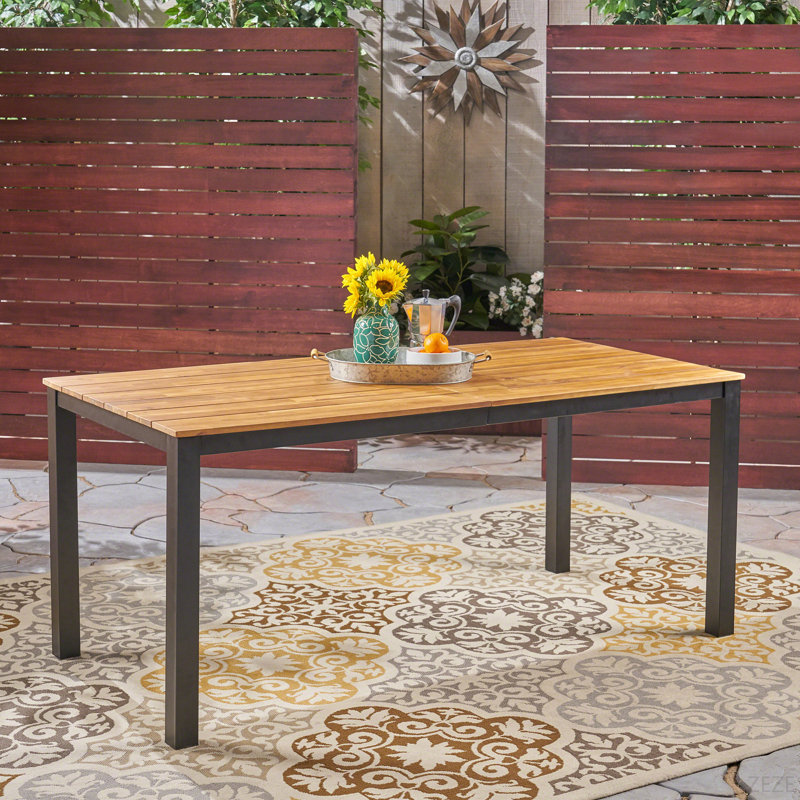 Table de salle à manger rectangulaire pour l'extérieur, table de patio en bois d'acacia de L 71 po, table bistro de ferme pour la cour, le jardin, le bord de la piscine, la terrasse