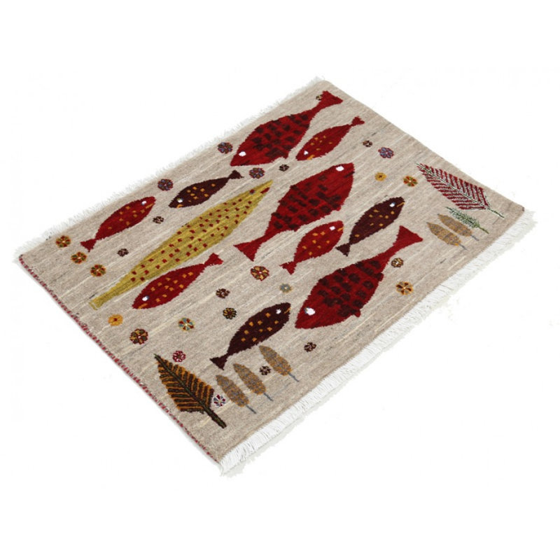 Tapis unique en laine beige, rouge 2 pi 1 po x 3 pi Bethney