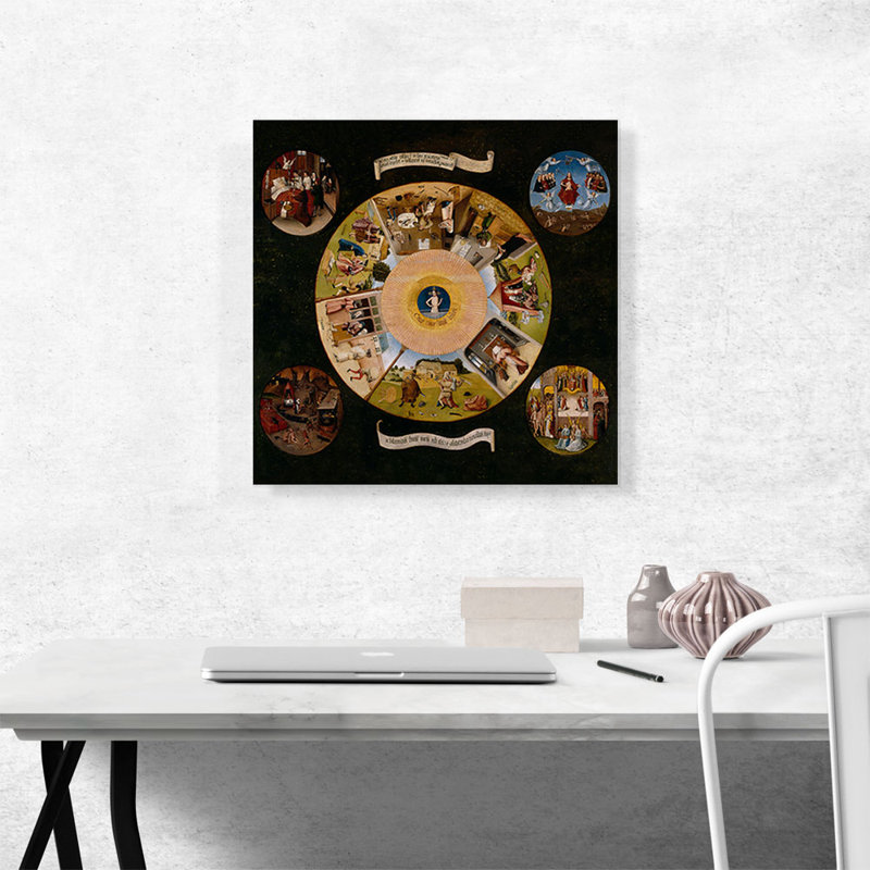 " Seven Deadly Sins And The Four Last Things 1525 " by Hieronymus Bosch Painting Print, 18" H x 18" W x 0.75" D