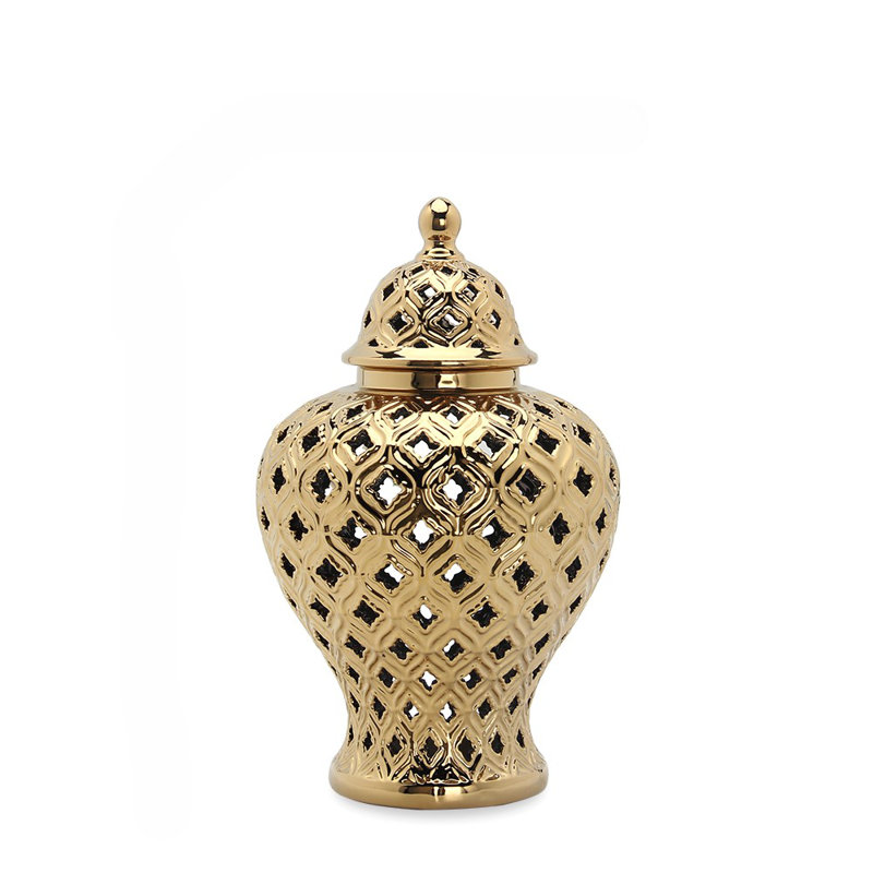Ava Handmade Ceramic Ginger Jar, 13" H x 8" W x 8" D, Gold