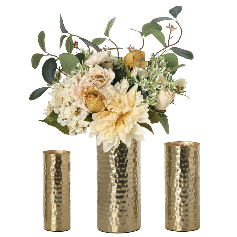 3 Pieces Metal Table Vase Set, Gold