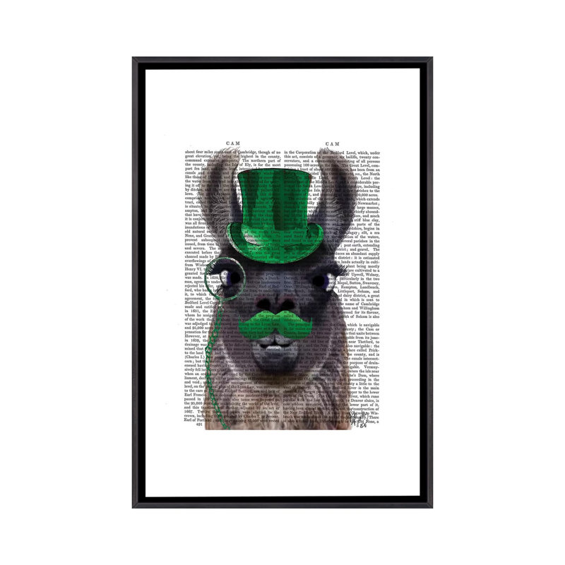 «Llama with Green Top Hat & Mustache» par Fab Funky - impression d'art graphique, H 26 po x l 18 po x 1,5 po, Aucun mat
