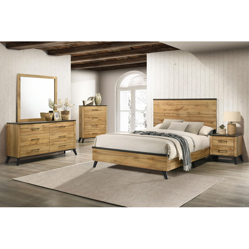Falu 5-piece Full Bedroom Set Natural Pine, Full / Double, 5 Pcs: Dresser; Mirror; Bed; Nightstand; Chest