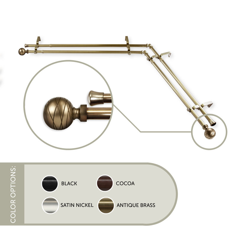 Tringle à rideaux d'angle pour fenêtre double, L 28 po x l 48 po, Laiton antique