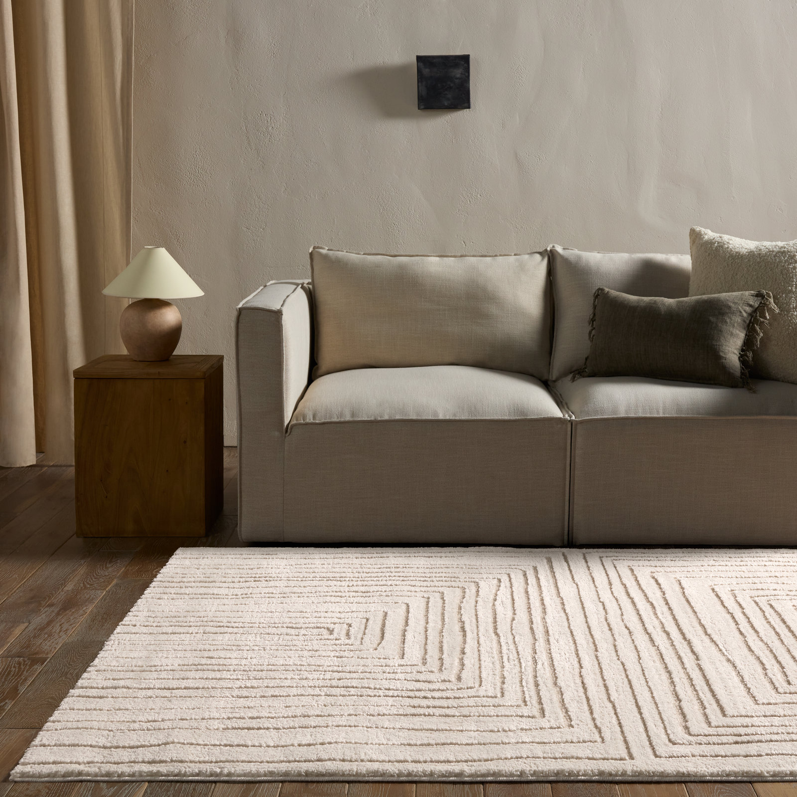 Quillan Ivory Beige Striped Rug, Rectangle 10' x 14'