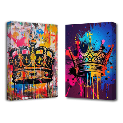 Crown Canvas Wall Art 2 Pieces King And Queen Crown Pictures Prints Abstract Gold Crown Painting Vintage Romantic Artwork For Couple Room Decor (Red, 16.00" X 24.00" X 2PCS)