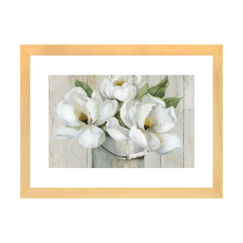 Shiplap Magnolias par Nan - reproduction, Encadré naturel, H 16 po x l 24 po x P 1 po
