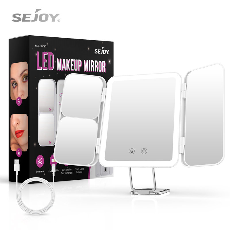 Portable Rectangle LED Lighted Makeup Shaving Mirror, Purple
