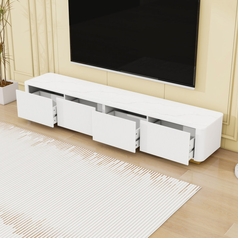 Meuble télé en bois avec tiroirs de rangement et base, White