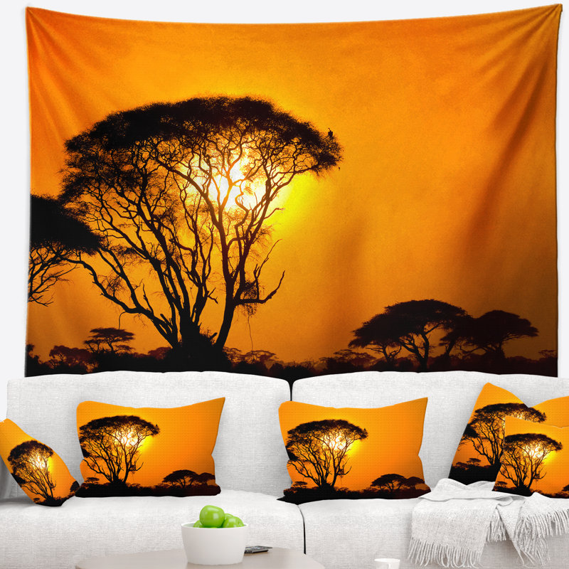 Magnifique coucher de soleil africain à Savannah, H 50 po x l 60 po