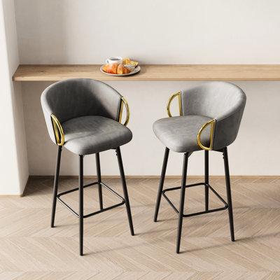 De 2 chaises de bar pivotantes modernes en velours 360, tissu doux, convient aux bars, restaurants, tables de salle à manger, 2 tabourets gris noirs, sièges confortables et gris, conception peu encombrante pour les petits espaces