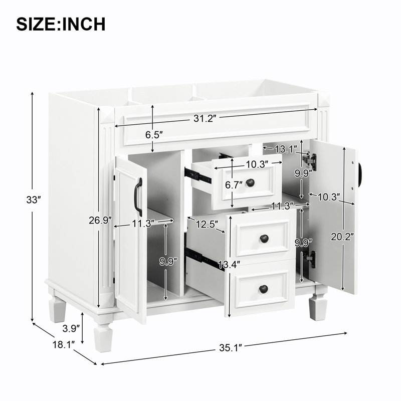 Base de meuble-lavabo simple 35,9 po seulement, Blanc