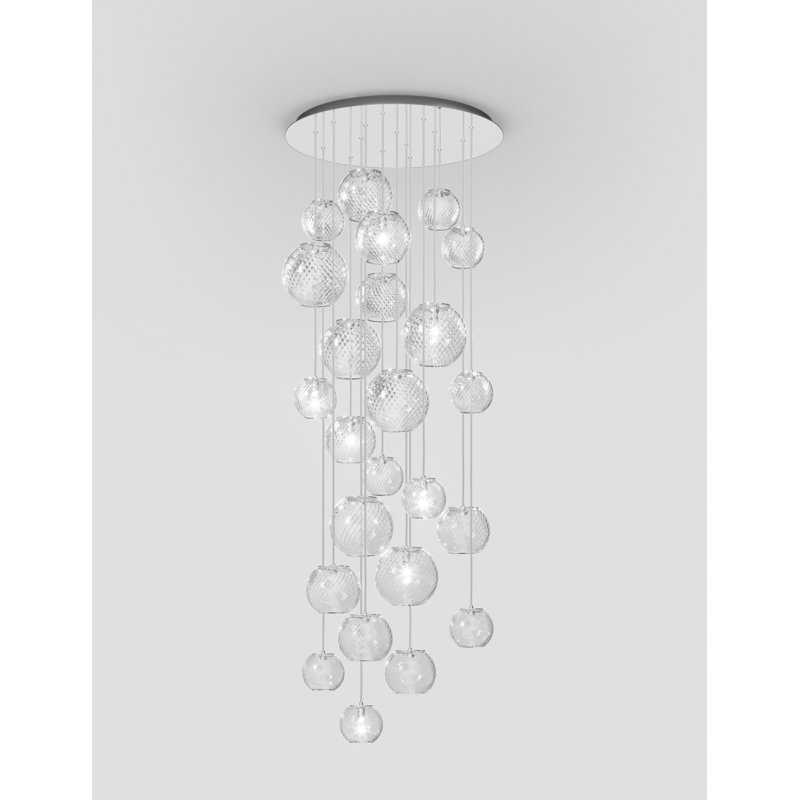 Oto Suspension R60 Smoky Striped Satin Nickel G9 Ul, Mirrored Steel, Crystal Striped Glass