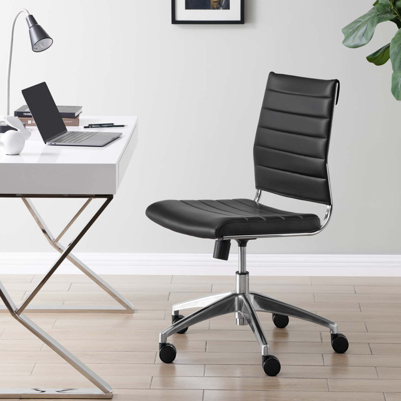 Black Vinyl Armless Midback Swivel Office Chair