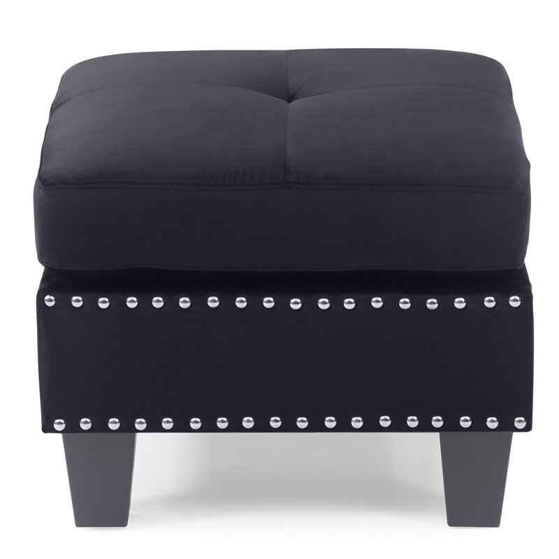 Nawrocki Velvet Ottoman, Black Velvet