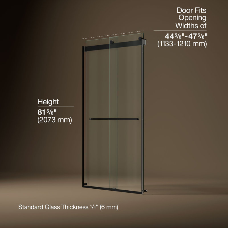Levity Plus Less Sliding Shower Door, 81-5/8 In. H X 44-5/8 - 47-5/8 In. W, With 3/8 In.-Thick Crystal Clear Glass, Black