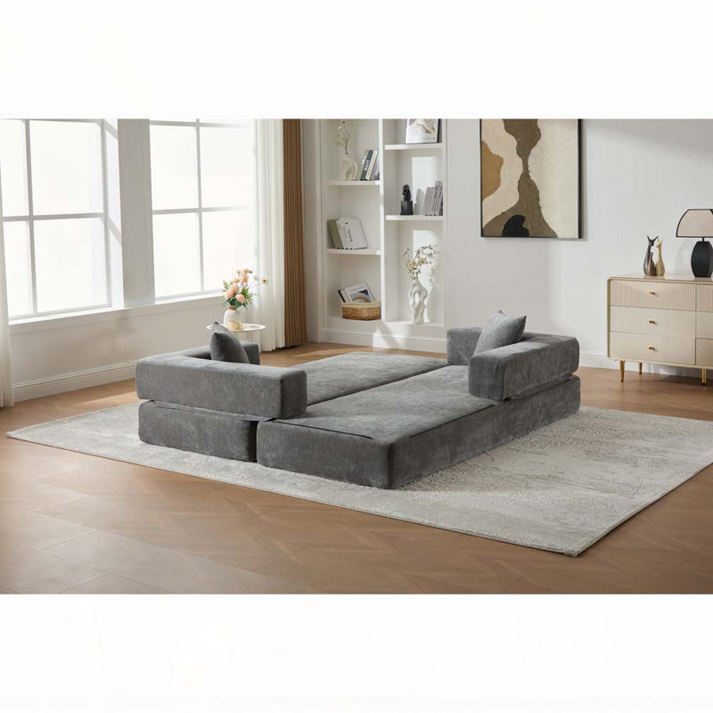 Canapé-lit pliant avec coussins Chenille, Gris
