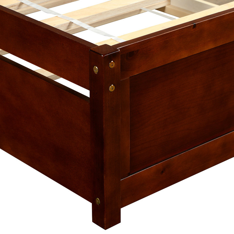 Structure de lit plateforme en bois avec lit gigogne, Noyer