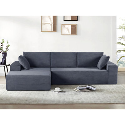 CozyForm Convertible Sectional Sofa in Soft Corduroy, Modern Comfy Couch with Full Foam Cushioning, Cozy Sleeper Sectional for Living Room, Bedroom, No Assembly Required, Dark Gray - Left Facing