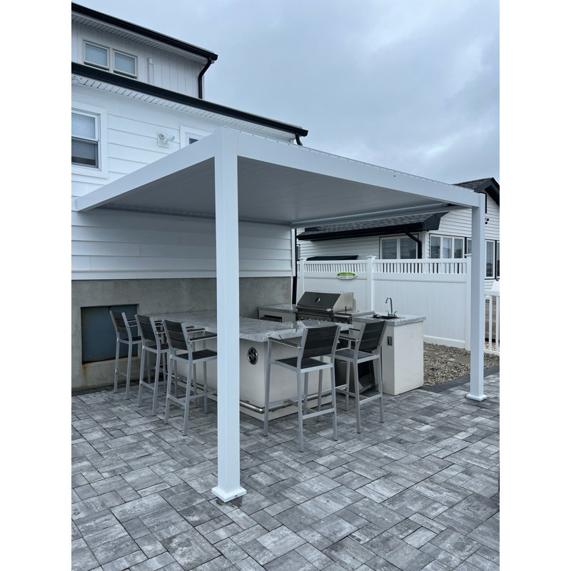 Motorized Aluminum Louver Pergola, White, 13 ft. W x 13 ft. D