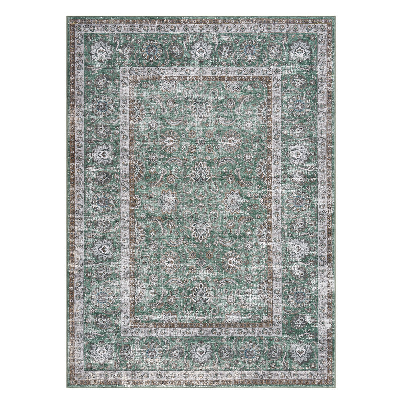 Boho Vintage Floral Area Rug - Machine Washable, Lightweight Thin Low Pile Retro Carpet for Living Room, Bedroom, Dining Room Home Office