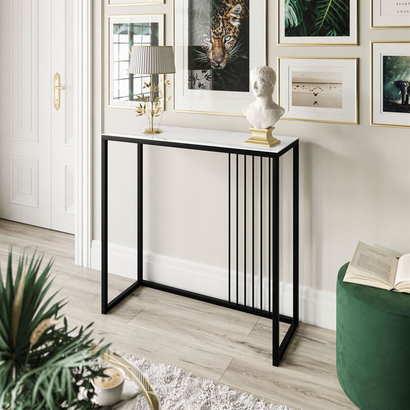 Ridgewood 100cm Glass Top Console Table, Black, White