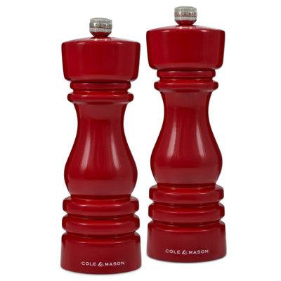 Cole & Mason London Red Gloss Wood Salt & Pepper Mill Set 7"