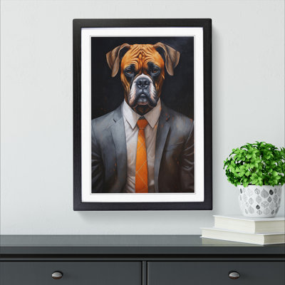 Boxer Dog In A Suit Painting No.4 - Single Picture Frame Print on Wood