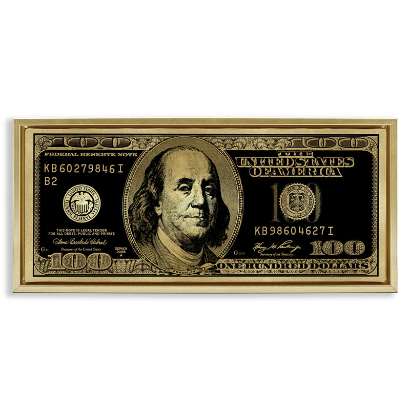 Art mural sur toile flottant Inverted H cent Bill par Madeline Blake, H 14 po x l 31 po, Cadre flottant noir de jais