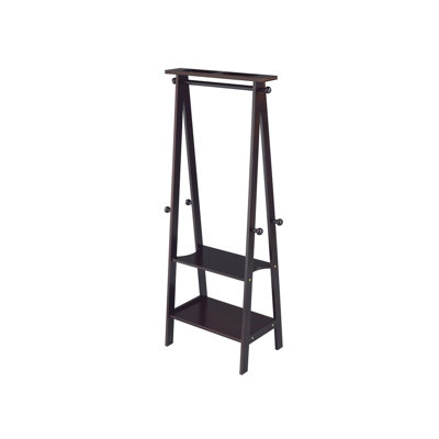 59" White Wood Standing Coat Rack with Shelves and Hanging Rod