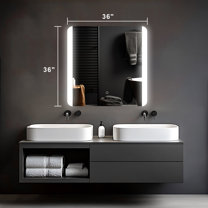 Miroir de salle de bain sans cadre rétroéclairé à DEL avec éclairage à intensité variable de 3 couleurs, miroir mural en verre trempé avec homologation UL Rohs ETL et garantie de 3 ans