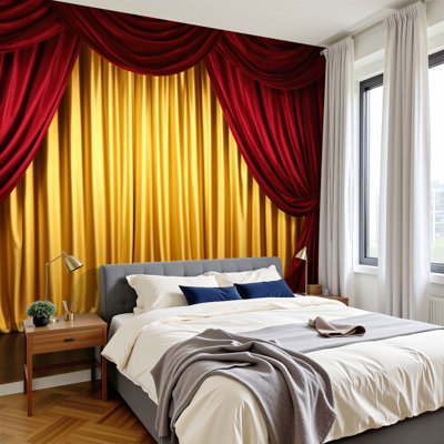 Peel and Stick Wallpaper Elegant Theater Stage Red Gold Curtains Wooden Floor Wall Murals 100"H x 144"W Removable PVC Wall Paper Self-Adhesive Wall Paintings Art Decor for Bedroom Living Room