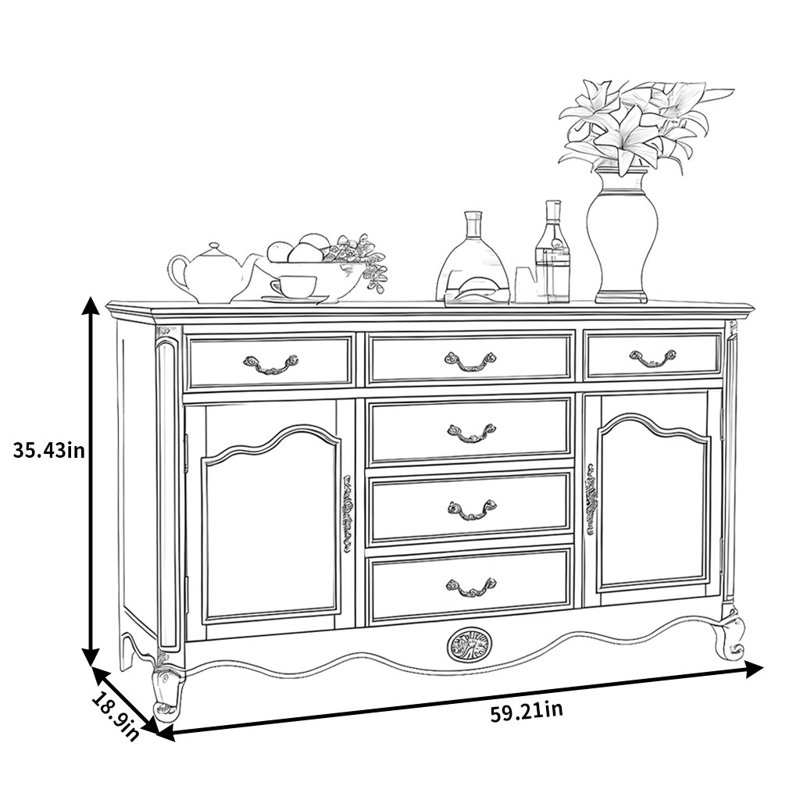 Buffet Beattie, H 35,43 po x l 59,21 po x P 18,9 po