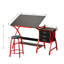 Table à dessin avec tabouret en rouge vermillon - espace de travail spacieux, 3 tiroirs de rangement, inclinaison réglable de 75 degrés, structure stable et rangement de tiroir non tissé, fabrication de bureau