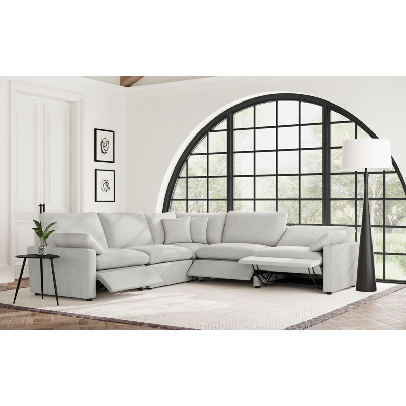 Canapé modulaire inclinable électrique 5 pièces Emmitsburg, Polyester gris