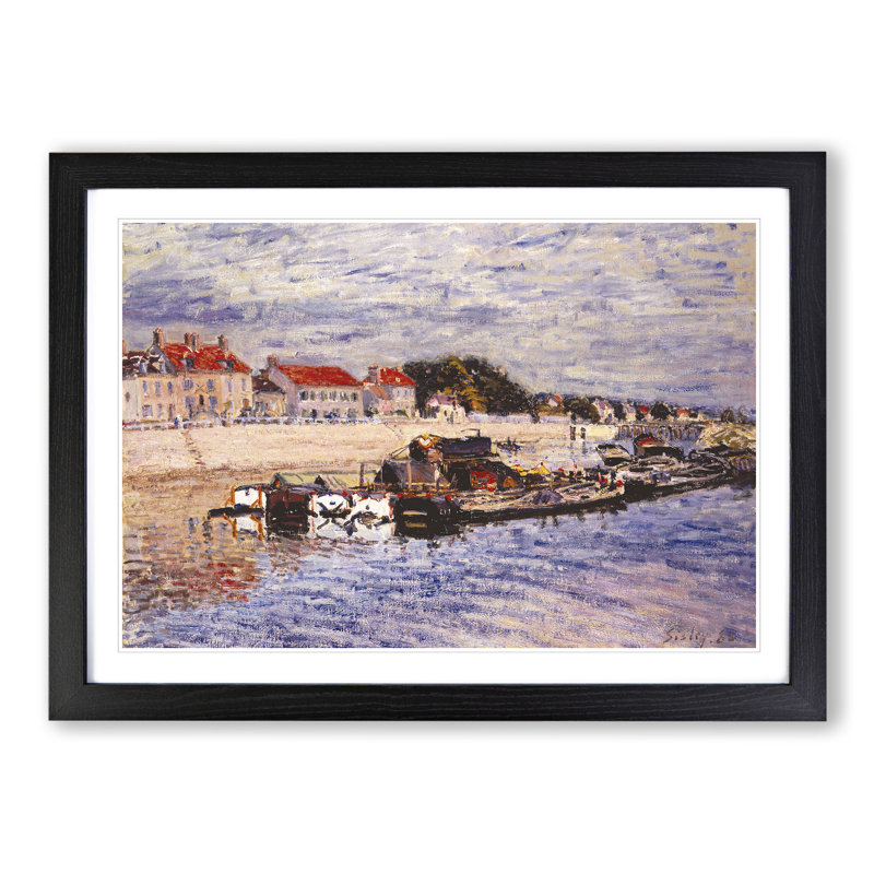 Barges by Alfred Sisley - Picture Frame Painting, Black Framed, 48cm H x 65cm W x 2cm D