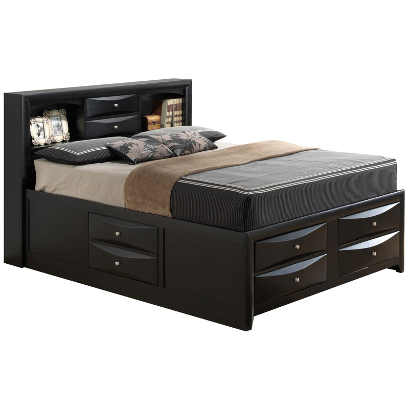 Lit contemporain élégant avec rangement, Noir, Très grand