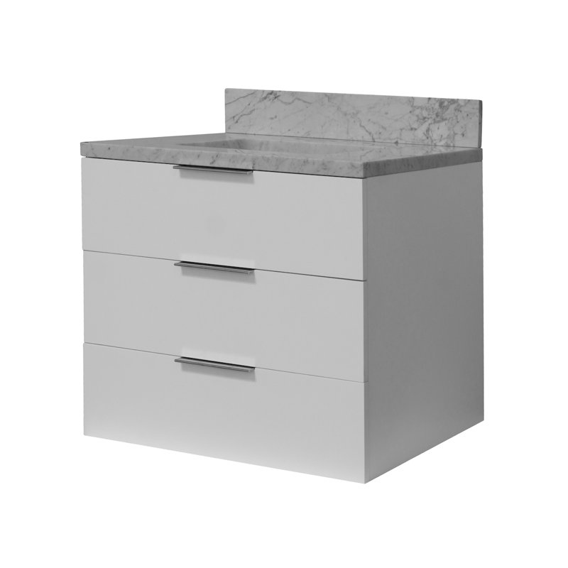 Ensemble de meuble-lavabo mural simple 30 po Mitchell, Marbre de Carrare, Blanc