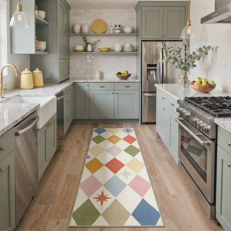 Abdellah Avenue Harlequin Geometric Machine Washable Pink / Grey / Beige / Green / Blue / Orange Indoor Area Rug with Non-Slip Backing