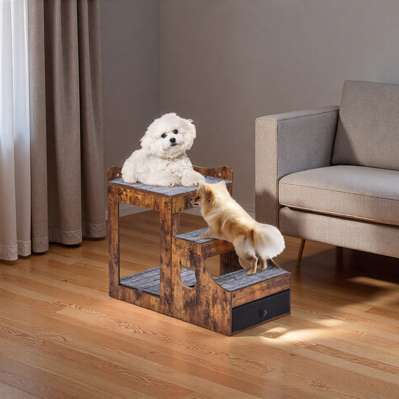 Lit pour animal de compagnie avec escalier amovible, perchoir de fenêtre pour chien / chat avec rangement, canapé-lit à plusieurs niveaux pour lit de chevet, plateforme pour petit siège pour animal de compagnie, utilisation à l'intérieur