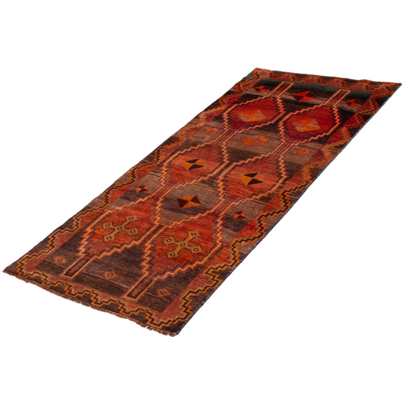 Tapis de couloir unique en laine de style années 1990 3 pi 10 po x 8 pi 8 po yukio Rouge