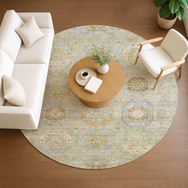 Machine Washable Indoor/Outdoor Lafferty ACN2227 Panel Rug, Round 8'
