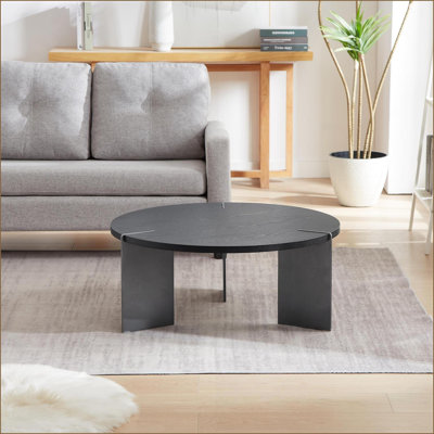 Table basse en bois de chêne noir pour le salon, structure en métal robuste et facile à nettoyer
