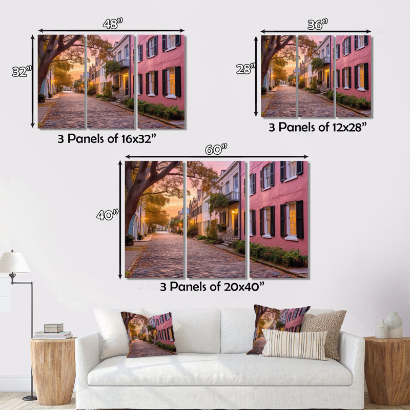 South Carolina, charme historique de Charleston sur toile, ensemble de 3 pièces, H 40 po x l 60 po x P 1 po