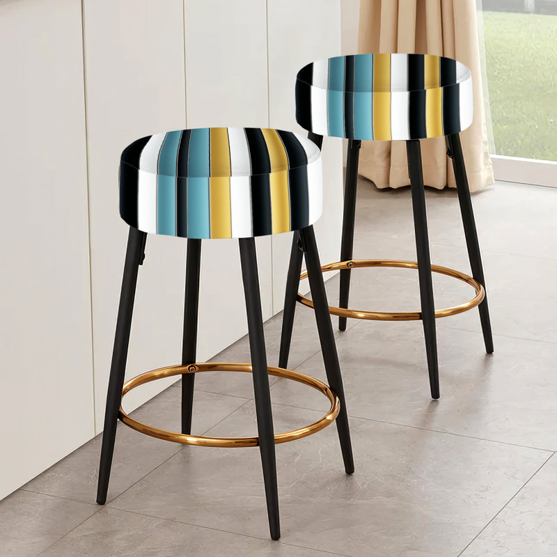 Ensemble de 2 tabourets de bar à rayures vertes et dorées