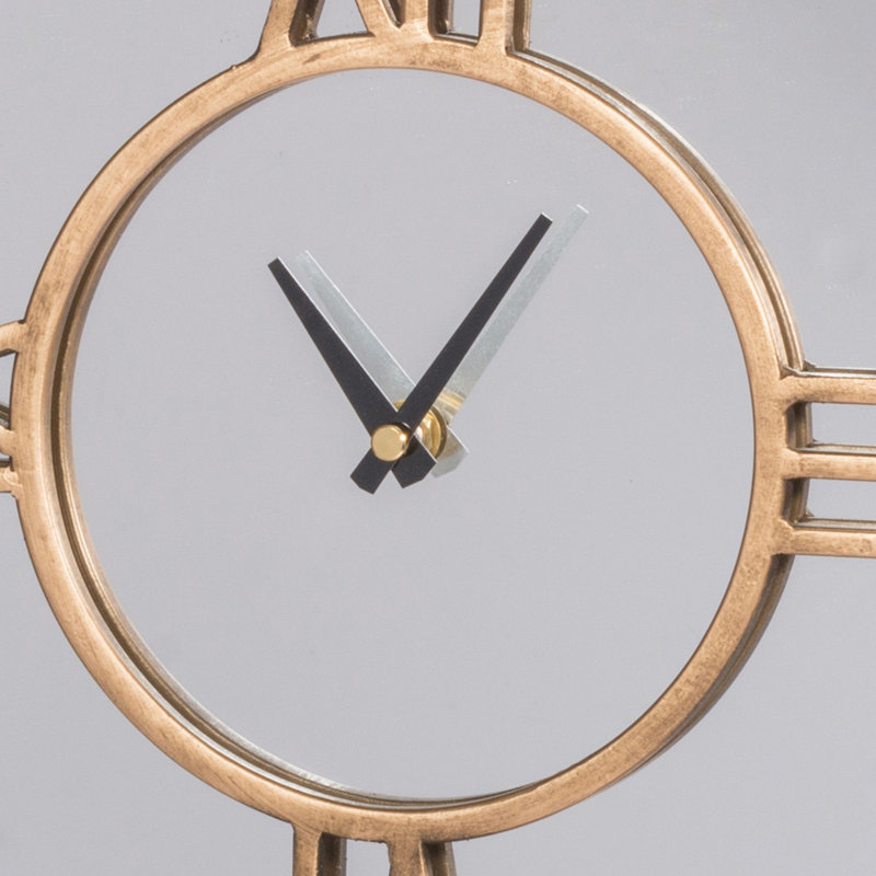 Horloge de table analogique à quartz en métal doré