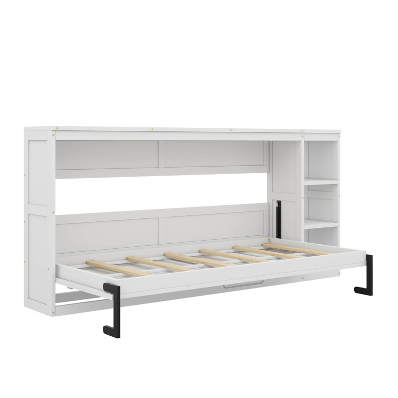 Lit escamotable élégant et peu encombrant avec bibliothèque intégrée pour une vie contemporaine, Lit simple, Blanc