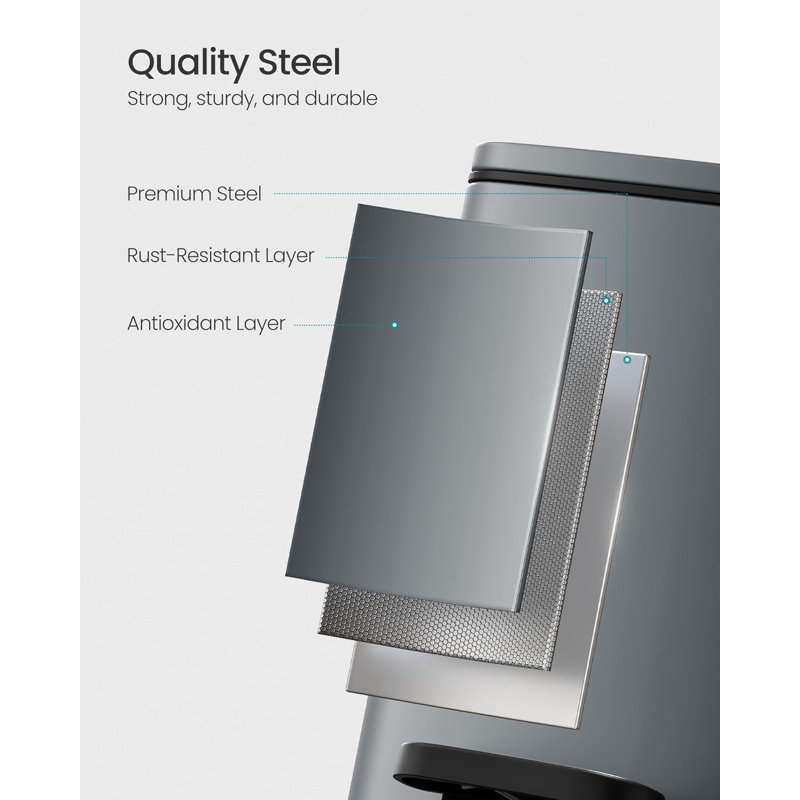 Suhanee Steel Kitchen Trash Can, Grey