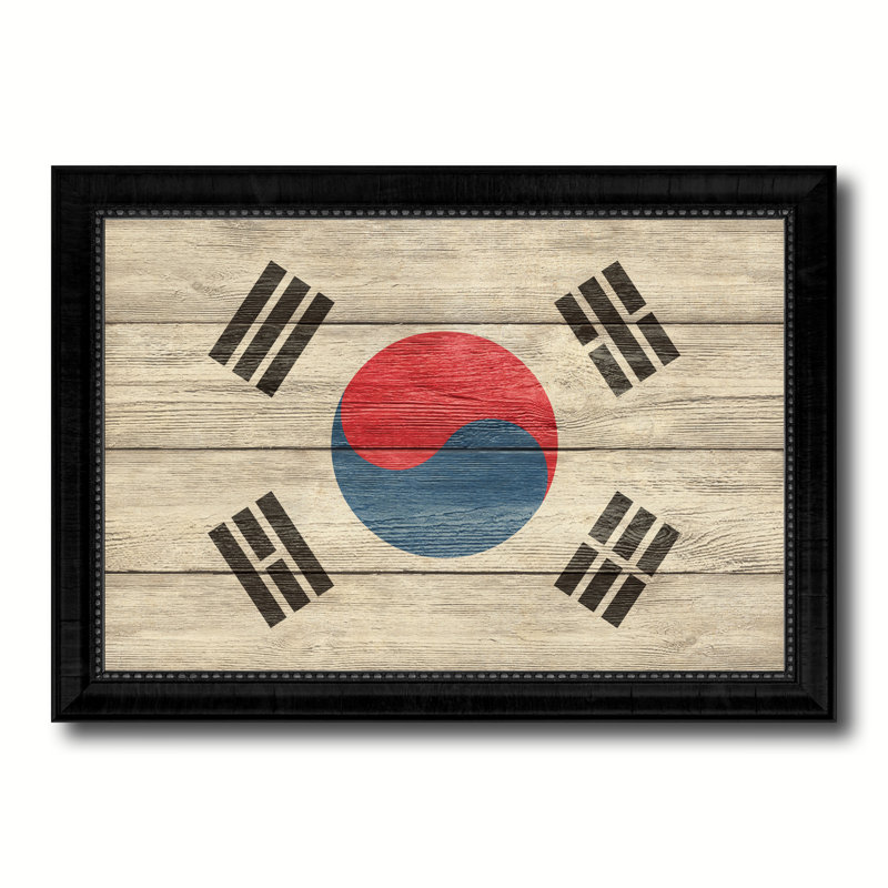 Drapeau de la république coréenne-impression d’art graphique sur toile encadrée, H 15 po x l 21 po x P 1 po, Encadrement noir